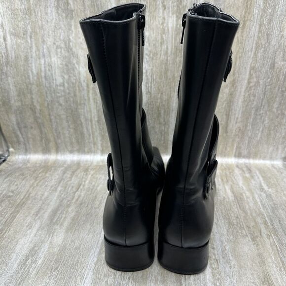 Aerosoles Boots Womens 9 Black Mid Calf Black Leather Zip Up Riding Square Toe - Picture 5 of 9